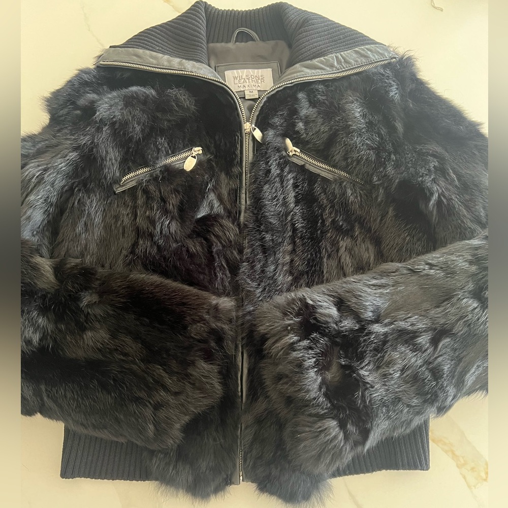 Wilsons Leather Maxima Zip-Up Rabbit Fur Bomber Jacket